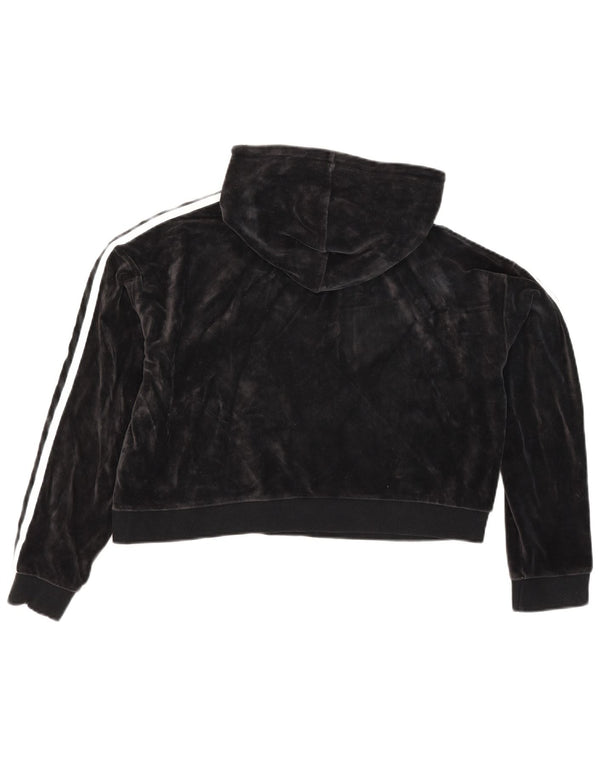 Adidas Womens Crop Velvet Oversized Hoodie Jumper Reino Unido 10 Pequeno Algodão Preto