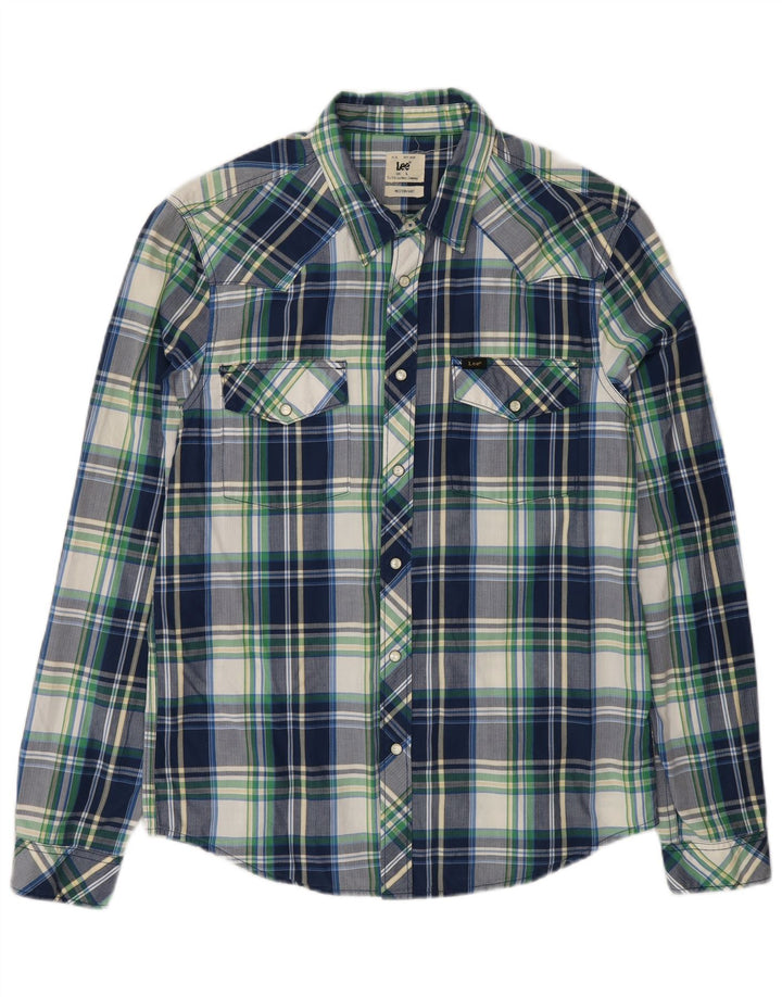 Camisa masculina Lee grande algodão xadrez azul marinho
