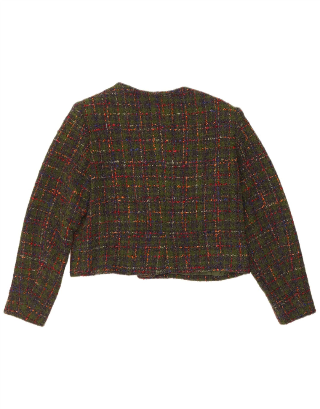 Jaqueta Blazer Vintage Feminina Crop 5 Botões Reino Unido 14 Xadrez Verde Médio