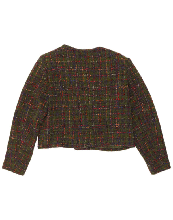 Jaqueta Blazer Vintage Feminina Crop 5 Botões Reino Unido 14 Xadrez Verde Médio