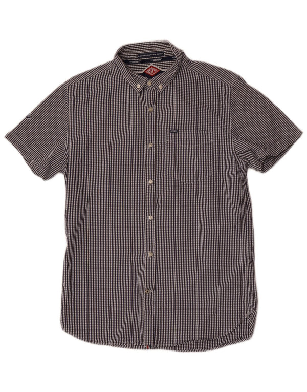 Camisa masculina Superdry de manga curta grande algodão guingão azul marinho