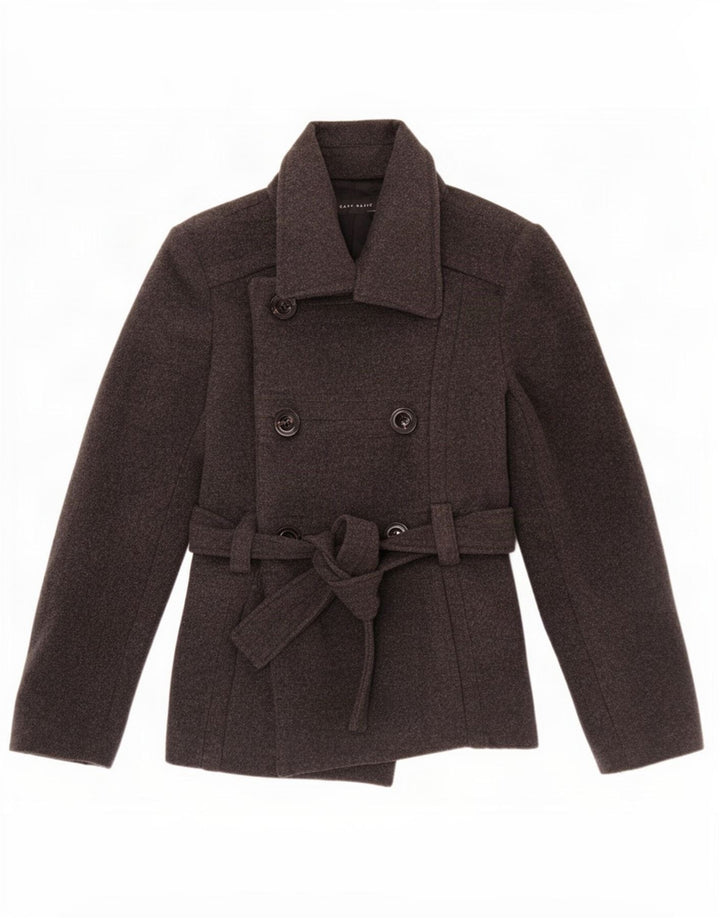 Casaco feminino Zara Pea Coat UK 12 lã cinza médio