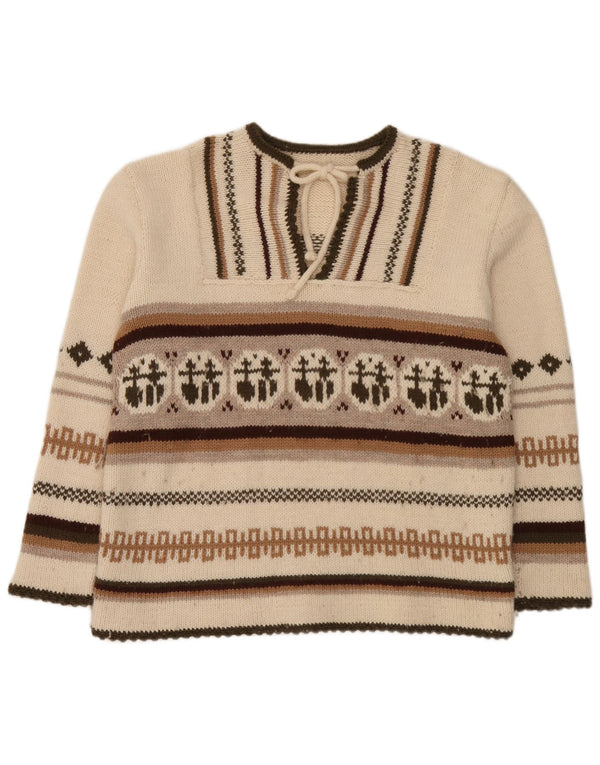 Suéter feminino vintage com gola redonda UK 20 2XL Off White Fair Isle