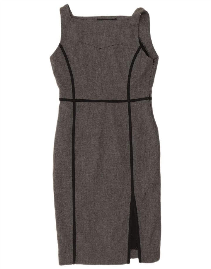 Vestido feminino Zara com bainha sem mangas UK 12 poliéster cinza médio