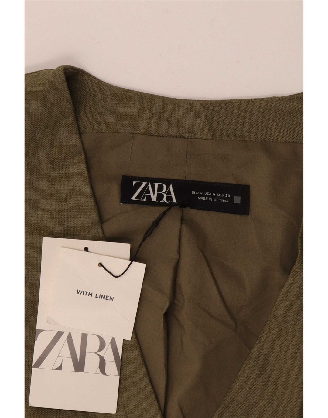 Colete feminino Zara UK 14 linho cáqui médio