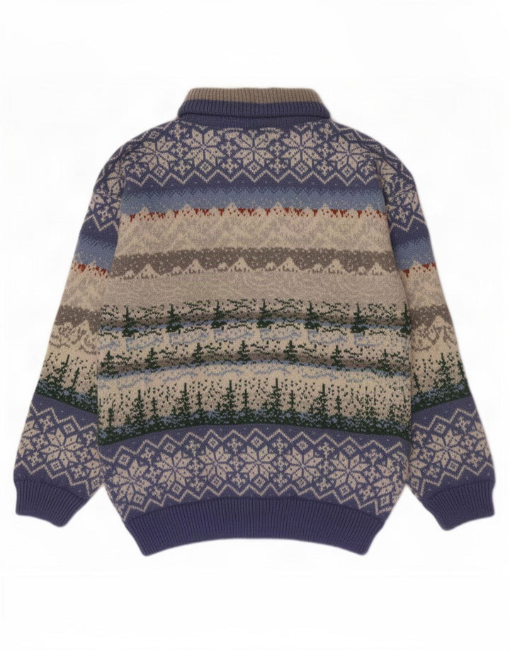Suéter masculino vintage com zíper e gola média multicolorido Fair Isle