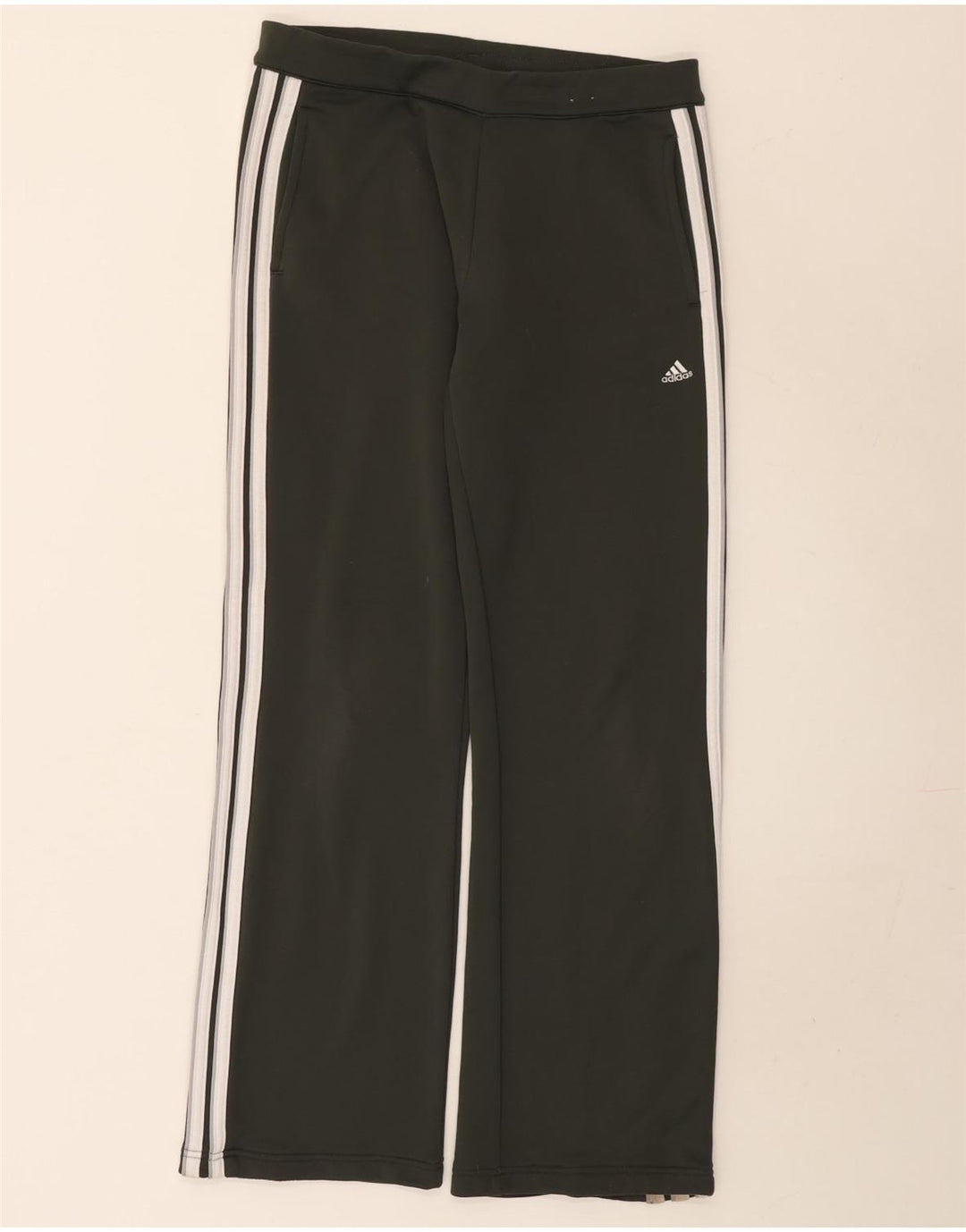 Calça de treino feminina Adidas com perna larga UK 12 poliéster verde médio
