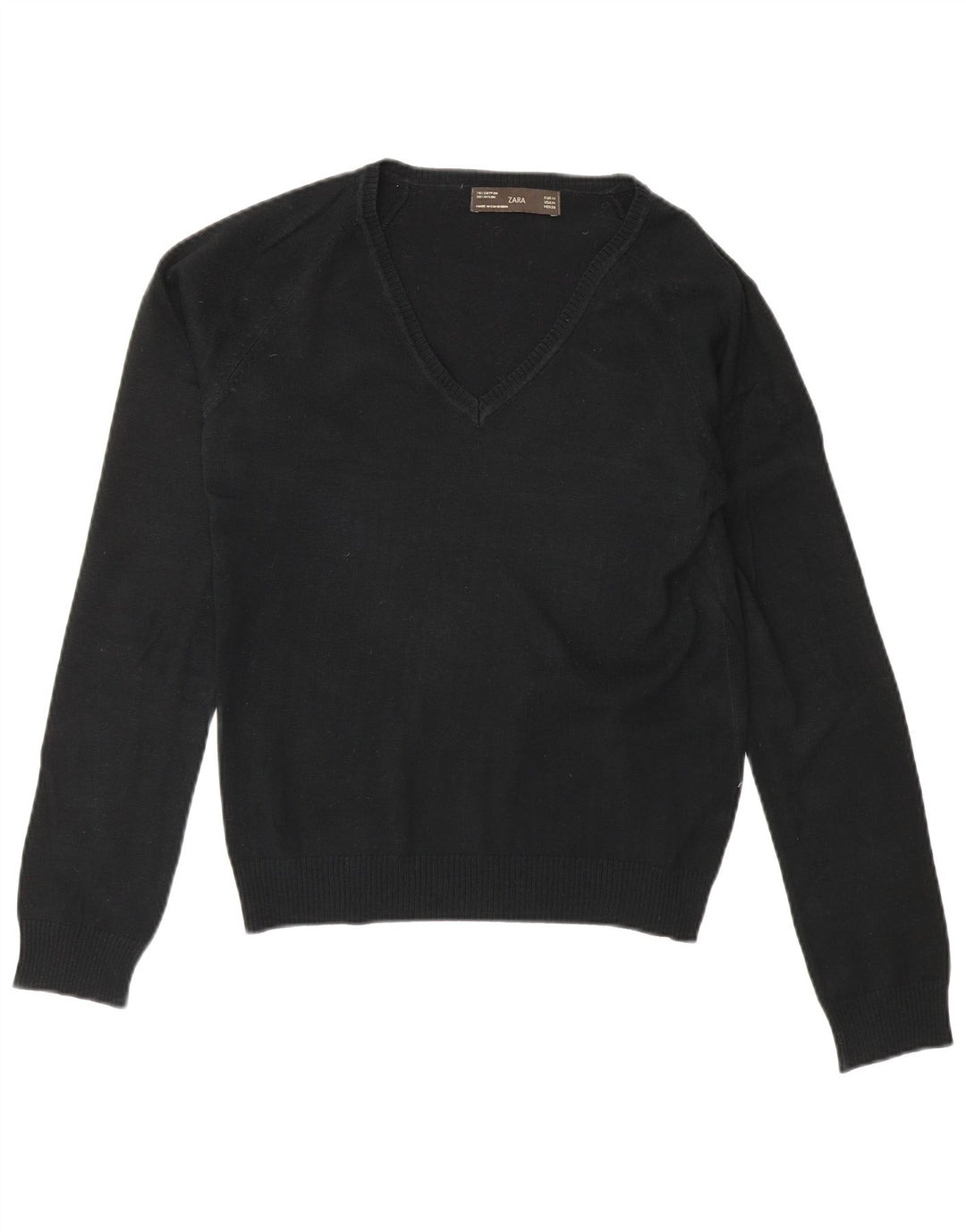 Suéter feminino Zara com decote em V Reino Unido 12 algodão preto médio