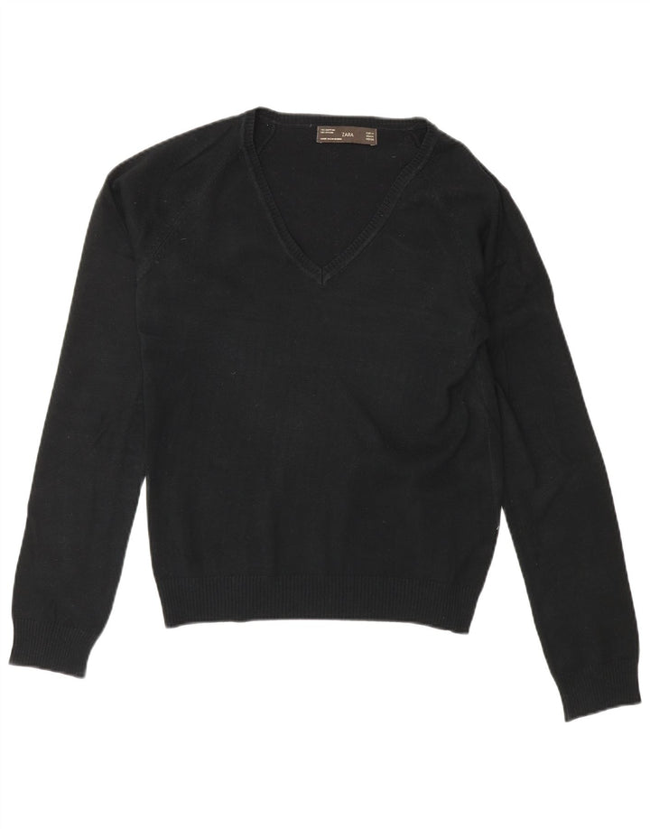 Suéter feminino Zara com decote em V Reino Unido 12 algodão preto médio