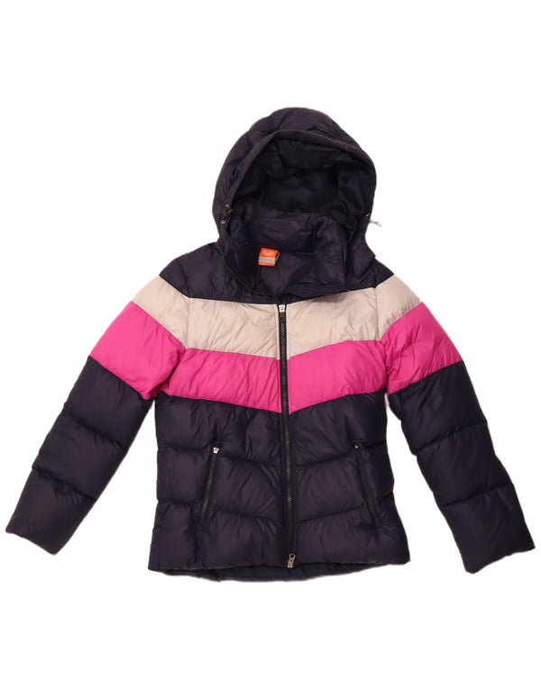 Jaqueta acolchoada com capuz feminina NIKE UK 14 Médio Azul Marinho Colourblock Nylon