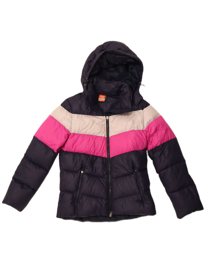 Jaqueta acolchoada com capuz feminina NIKE UK 14 Médio Azul Marinho Colourblock Nylon