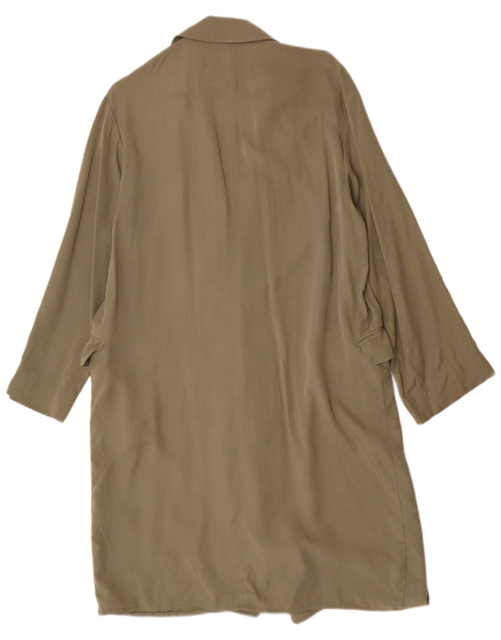 Sobretudo aberto feminino Zara UK 14 Lyocell cáqui médio