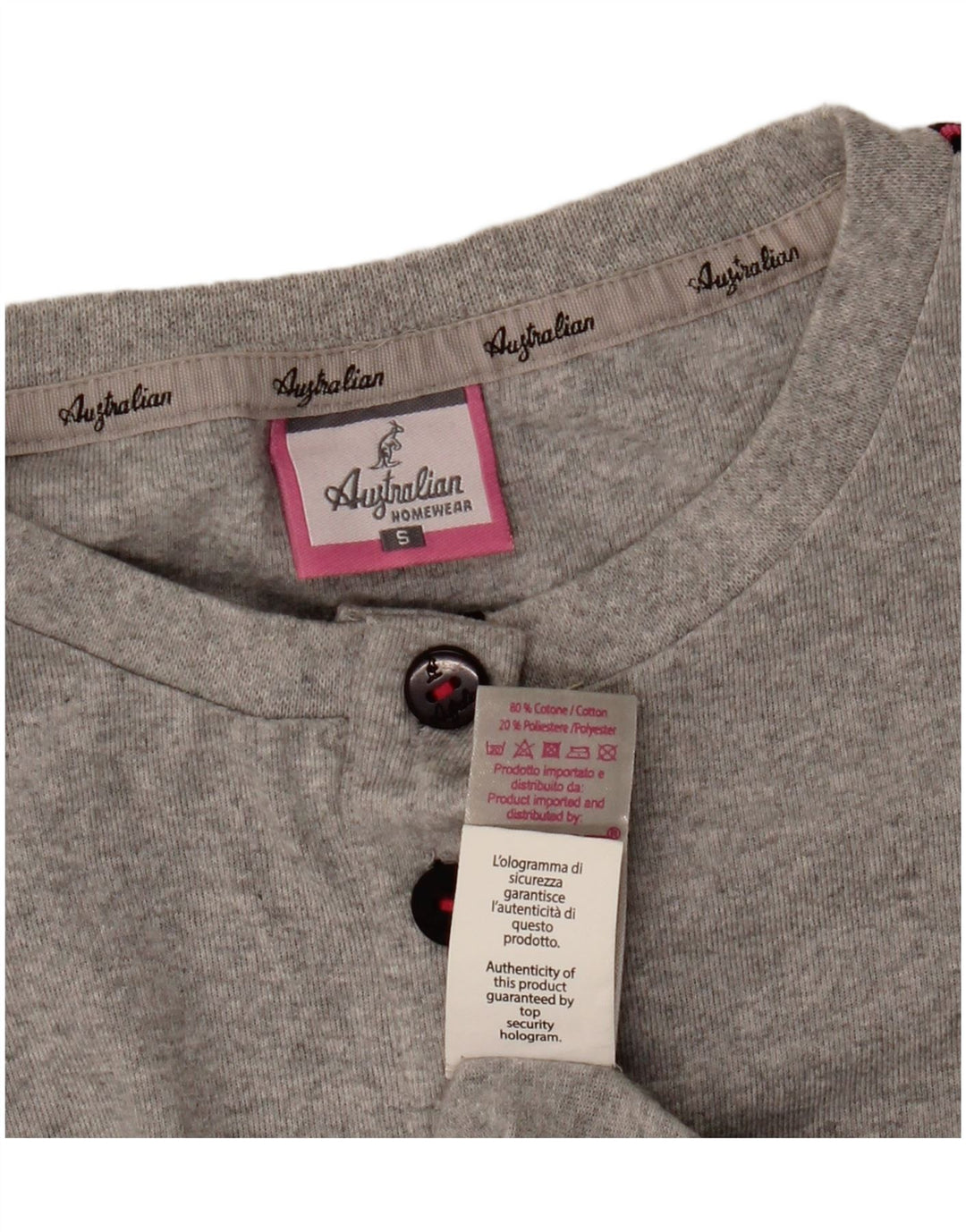 AUSTRALIAN L'ALPINA Top gráfico feminino manga comprida Reino Unido 10 pequeno cinza