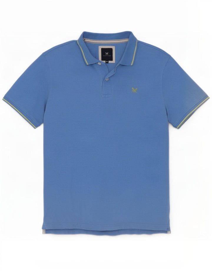 Camisa polo masculina Crew Clothing algodão listrado azul médio