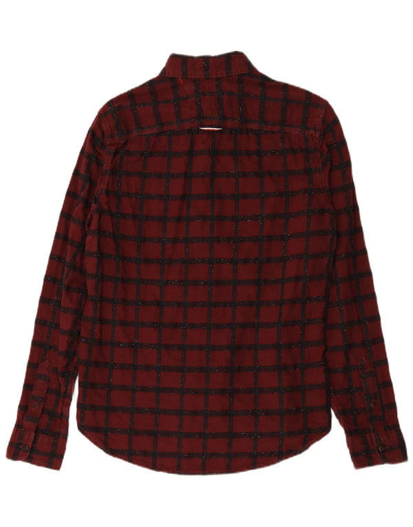 Tommy Hilfiger Mens Flannel Shirt Small Burgundy Check Cotton