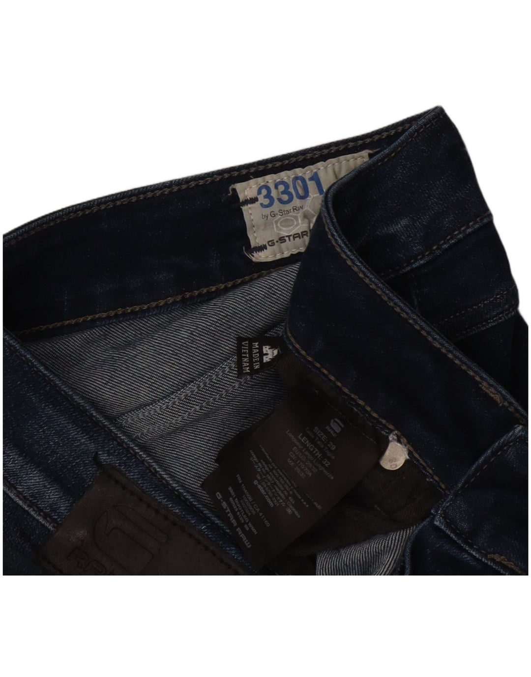 G-Star feminino 3301 jeans largo W29 L32 algodão azul marinho
