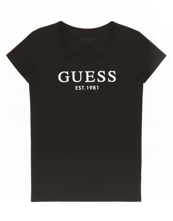 Camiseta feminina Guess com estampa gráfica UK 8 pequena algodão preto