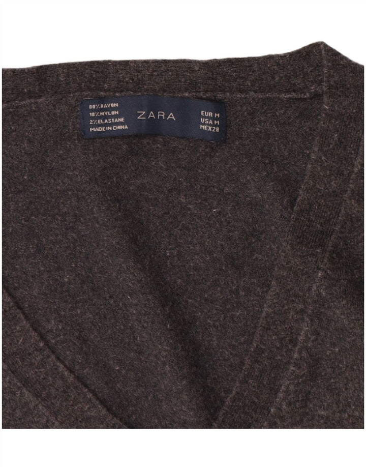 Suéter feminino Zara com decote em V Reino Unido 12 rayon cinza médio