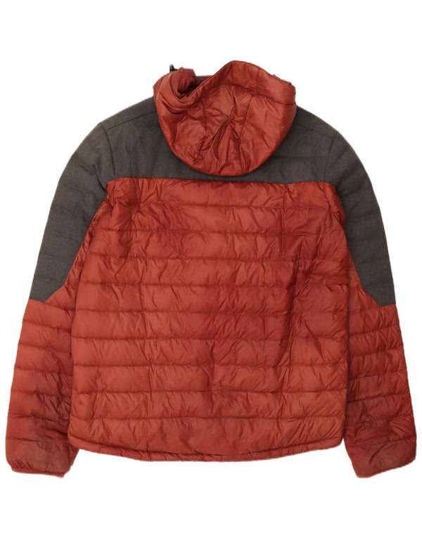 Jaqueta masculina acolchoada com capuz Jack Wolfskin UK 40/42 grande bloco colorido vermelho