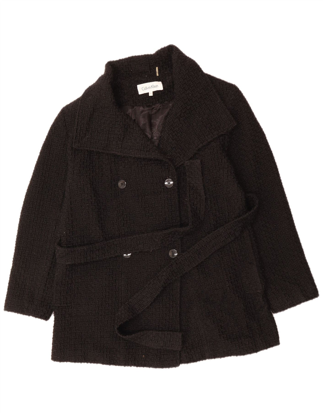 CALVIN KLEIN Casaco feminino duplo breasted Reino Unido 18 XL lã preta