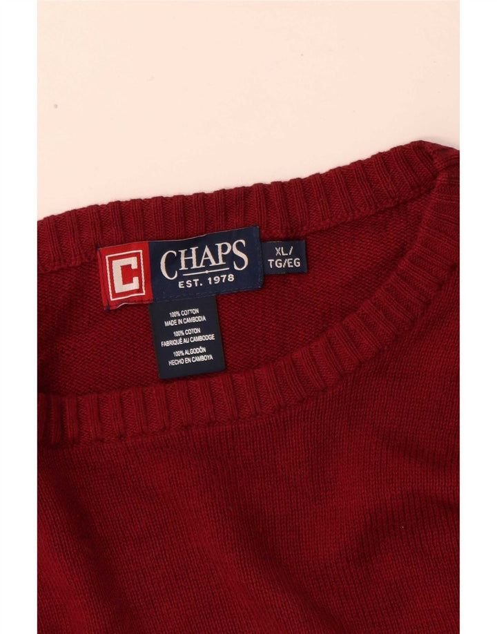 Suéter masculino Chaps com gola redonda XL de algodão listrado vermelho