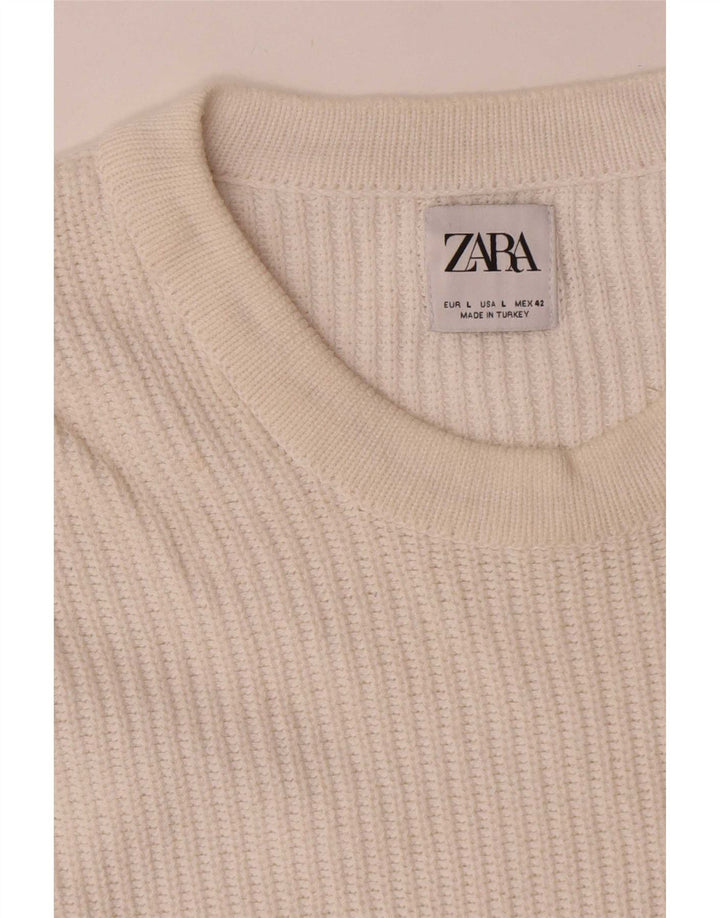 Zara Suéter masculino com gola redonda grande branco