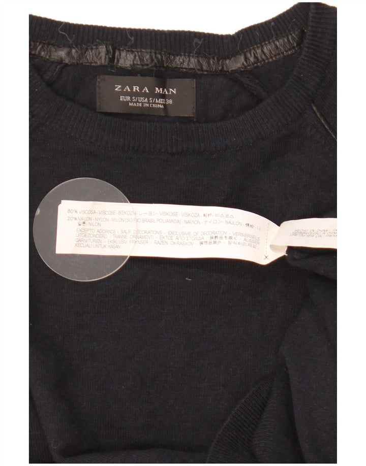 Suéter masculino ZARA com gola redonda e viscose azul marinho pequeno