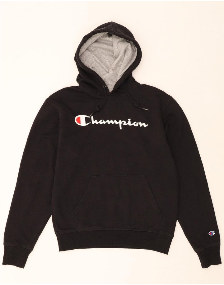 CHAMPION Mens Graphic Hoodie Jumper Small Black Cotton Vintage Champion and Second-Hand Champion from Messina Hembry 