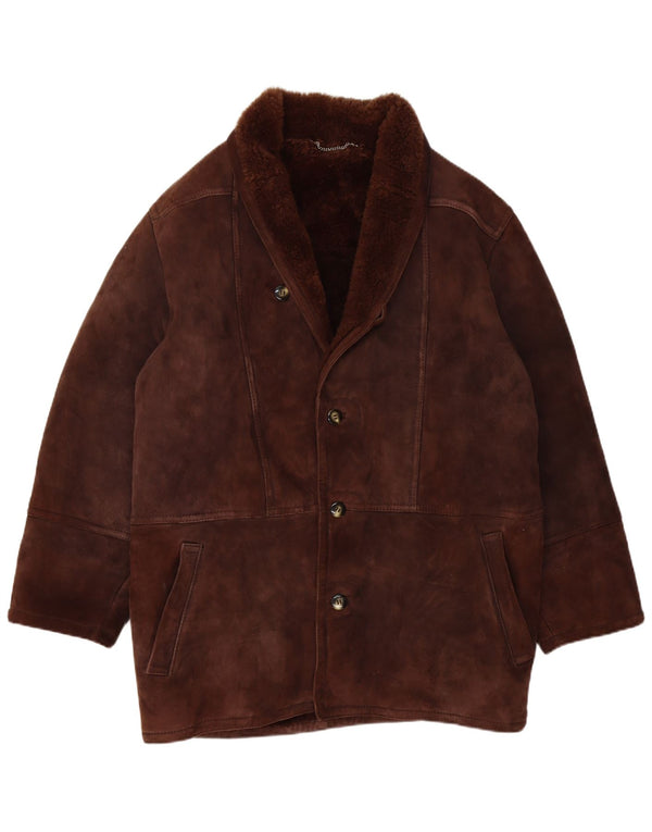 Jaqueta masculina vintage Shearling IT 52 XL marrom