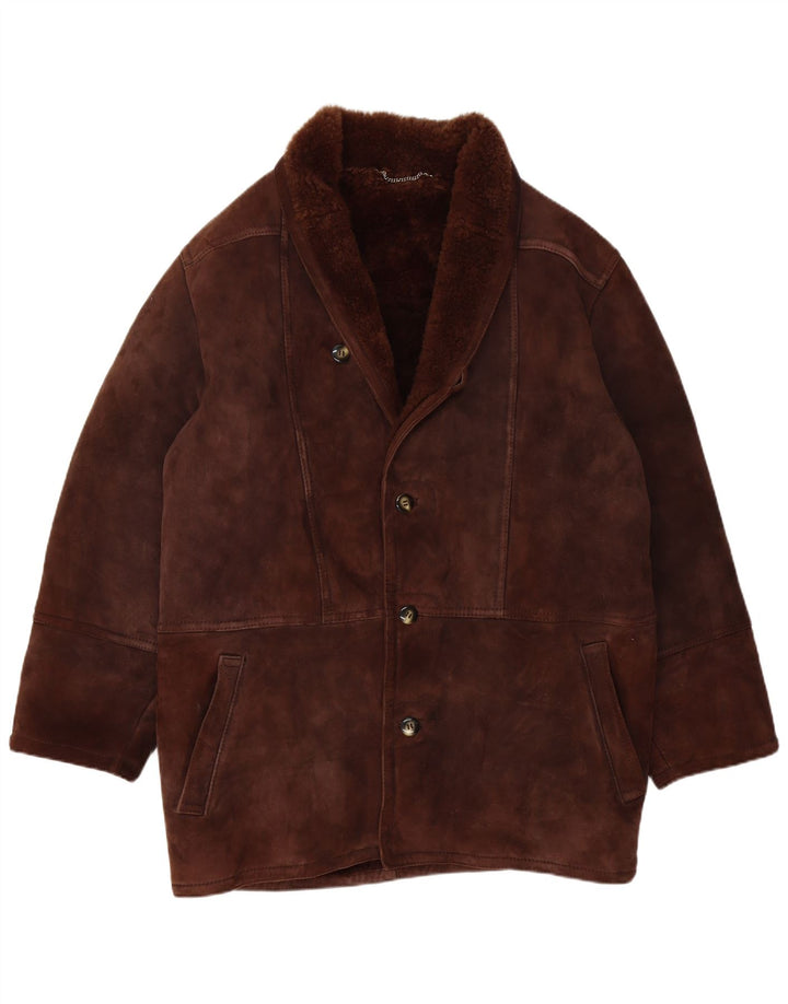 Jaqueta masculina vintage Shearling IT 52 XL marrom