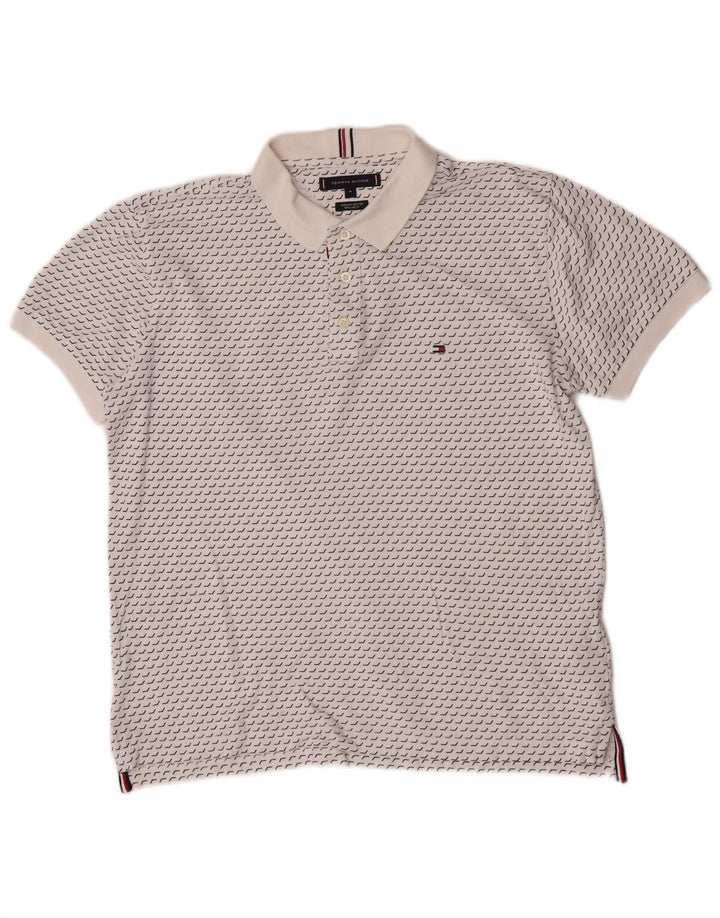 Camisa polo masculina Tommy Hilfiger Regular Fit médio algodão geométrico branco