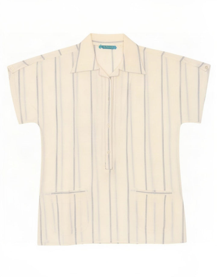 Pulôver feminino de manga curta Cacharel UK 12 listrado branco médio