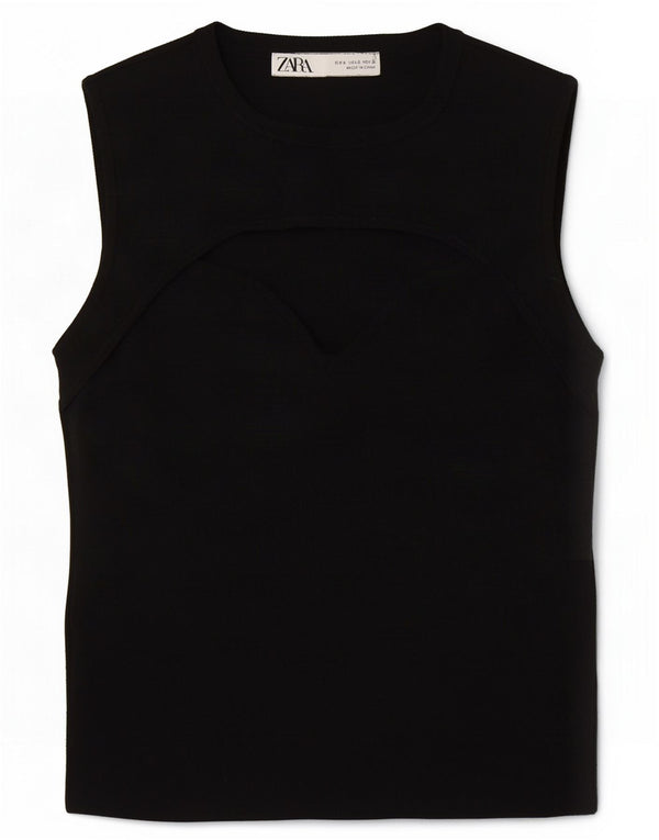 Zara Womens Crop Vest Top UK 8 Pequeno Poliéster Preto