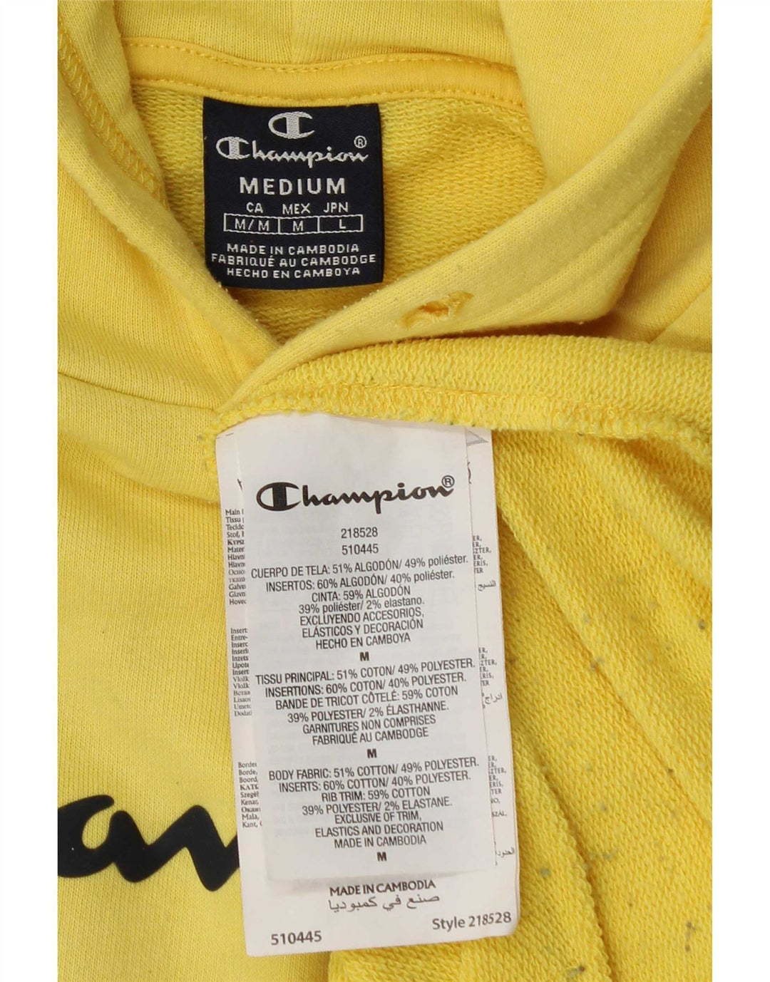 Jumper com capuz gráfico masculino Champion médio algodão amarelo