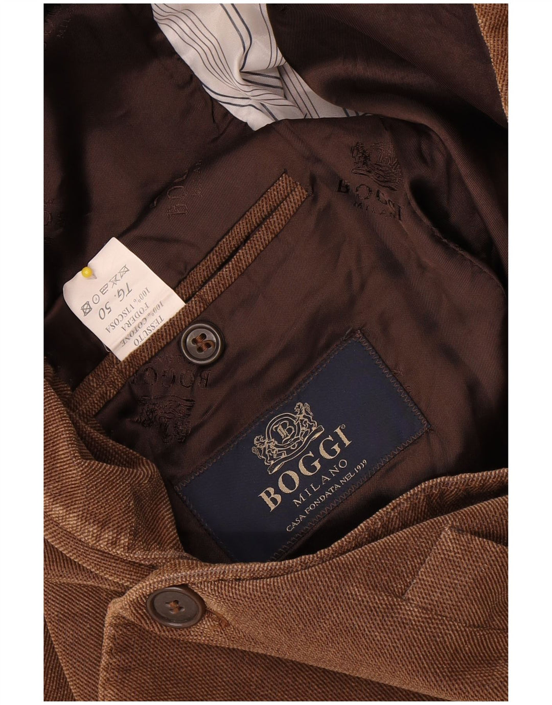 Jaqueta blazer masculina Boggi com 3 botões IT 50 grande algodão marrom