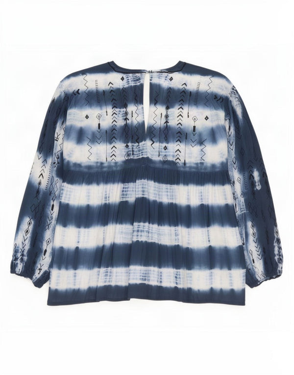 Blusa feminina vintage de manga comprida tamanho superior 1 UK18 XL azul marinho tie-dye