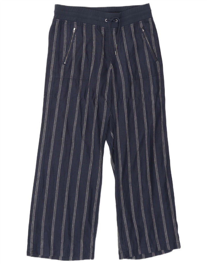 Calça de treino feminina Athleta US 8 médio azul marinho listrado de linho