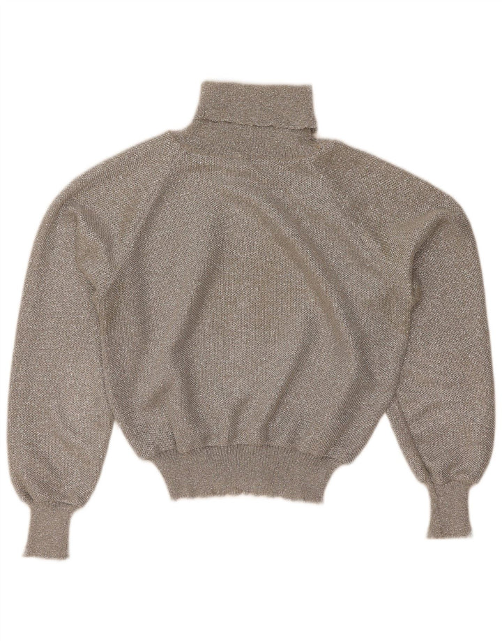 Suéter feminino vintage com gola redonda e gola redonda Reino Unido 12 cinza médio