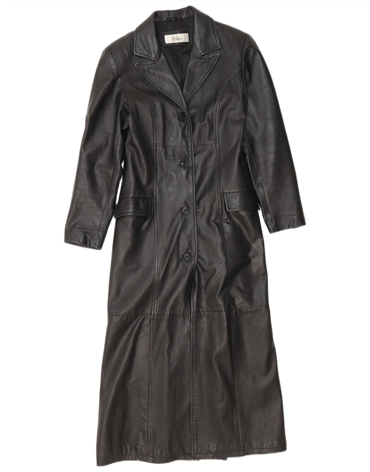 Casaco de couro feminino vintage UK 12 médio preto