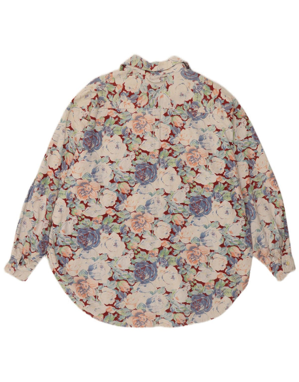 Blusa feminina vintage de veludo cotelê UK 20 2XL floral multicolorida