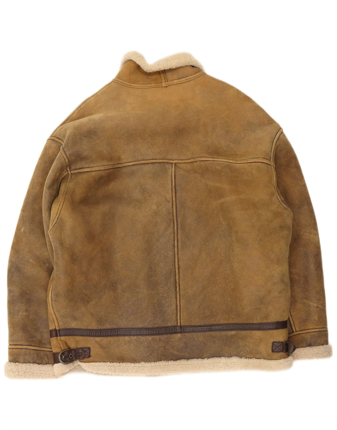 Jaqueta masculina vintage de couro shearling UK 42 XL marrom