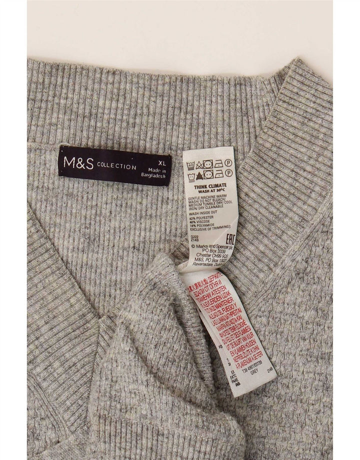 Suéter feminino Marks & Spencer com decote em V UK 18 XL cinza poliéster