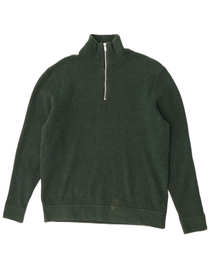 Suéter masculino Marks & Spencer com zíper e gola em poliéster verde grande