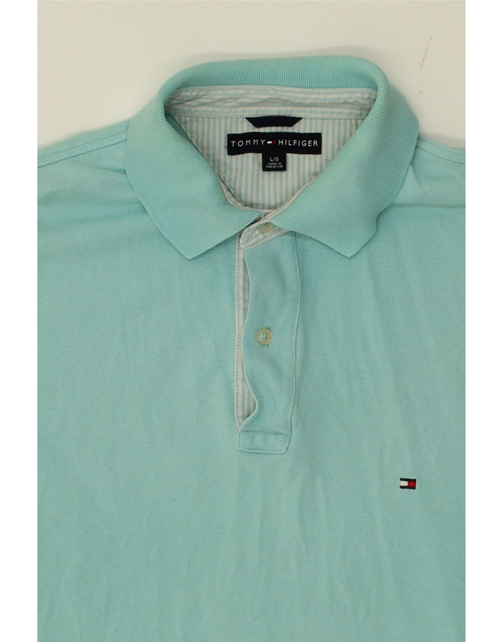 TOMMY HILFIGER Mens Polo Shirt Large Turquoise Cotton Vintage Tommy Hilfiger and Second-Hand Tommy Hilfiger from Messina Hembry 