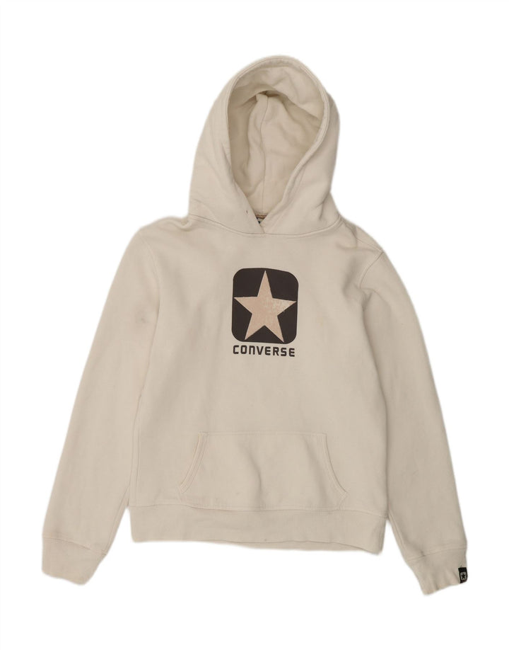 Suéter feminino com capuz gráfico CONVERSE Reino Unido 16 grande algodão branco