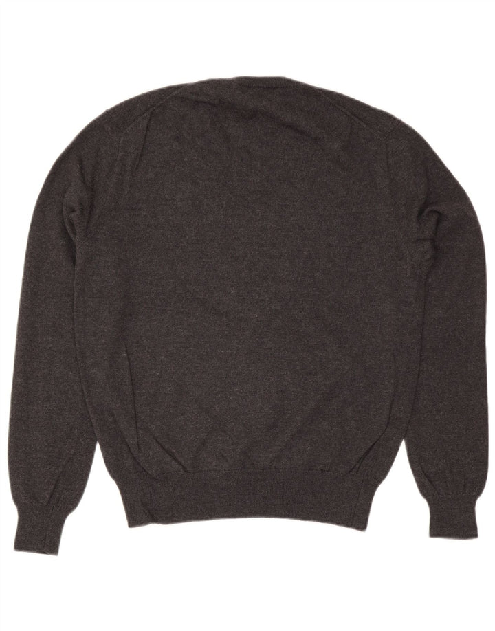 Suéter masculino Polo Ralph Lauren com decote em V de lã cinza médio
