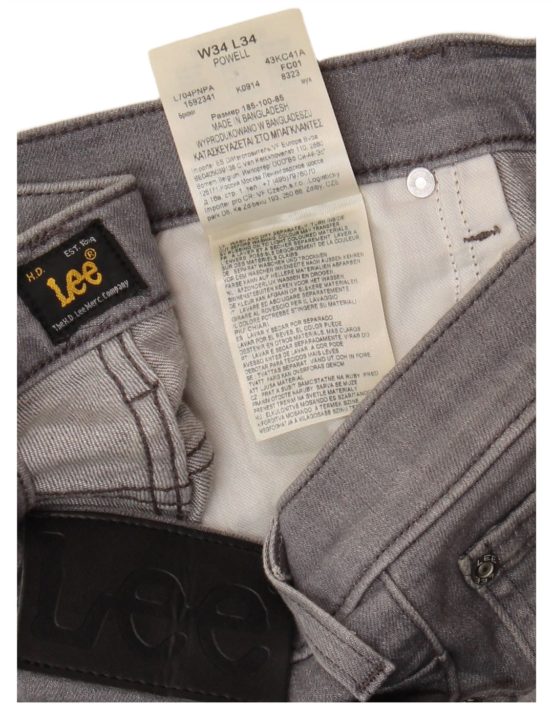 LEE Mens Powell Slim Jeans W34 L34 Cinza Algodão