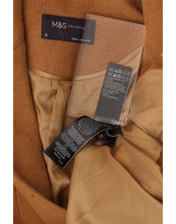 Casaco feminino Marks & Spencer com peito duplo Reino Unido 8 pequeno poliéster bege