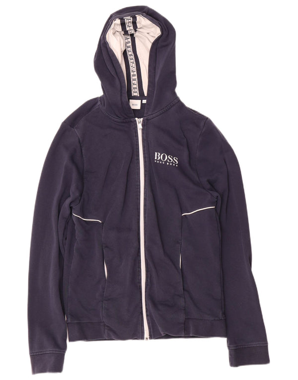 Suéter Hugo Boss Boys com capuz e zíper 15-16 anos médio azul marinho algodão