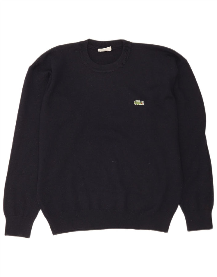 Suéter masculino Lacoste com gola redonda, tamanho 4, lã azul marinho médio